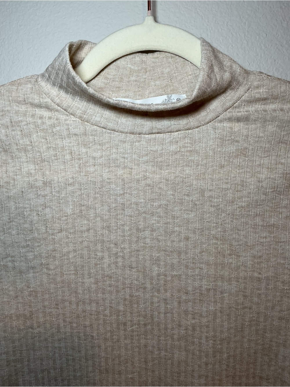 Women's Cream Mock Neck Long Sleeve Crop Top - Picture 3 of 5